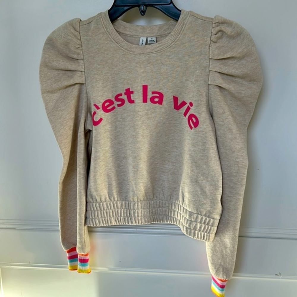 Janie and Jack girls Sweatshirt Crewneck C'est la vie cream color Size 12